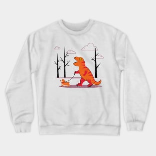 T-Rex Walking a Corgi Crewneck Sweatshirt